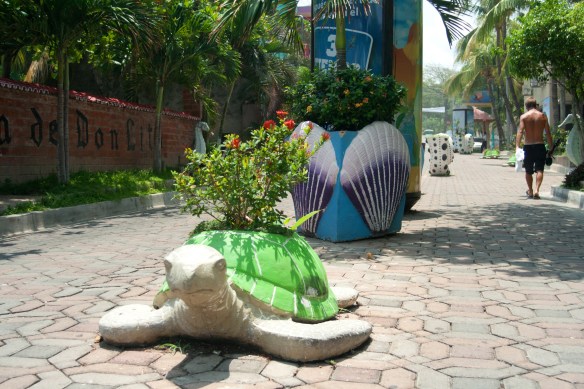 Colourful concrete sea creatures.